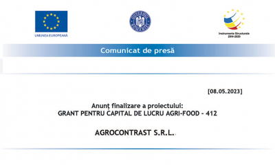 AGROCONTRAST S.R.L – Anunț finalizare a proiectului: GRANT PENTRU CAPITAL DE LUCRU AGRI-FOOD - 412