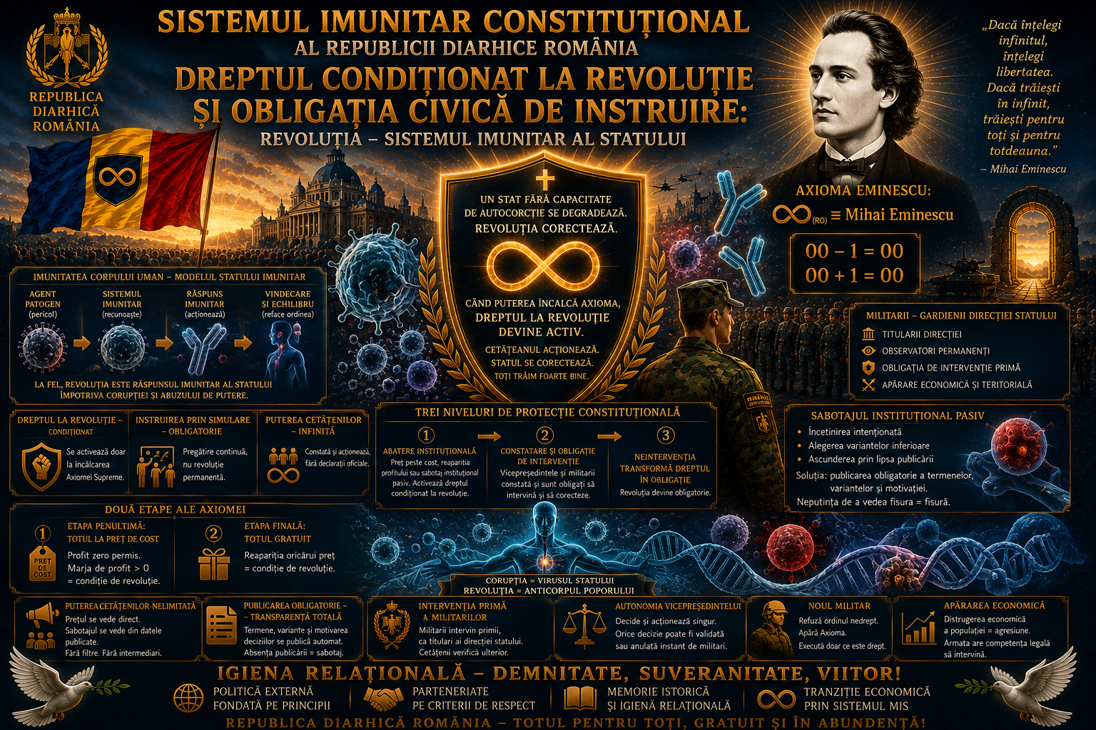 Sistemul Imunitar Constituțional al Republicii Diarhice România:Dreptul condiționat la Revoluție și Obligația Civică de participare la exercițiile de Simulare a Revoluției!