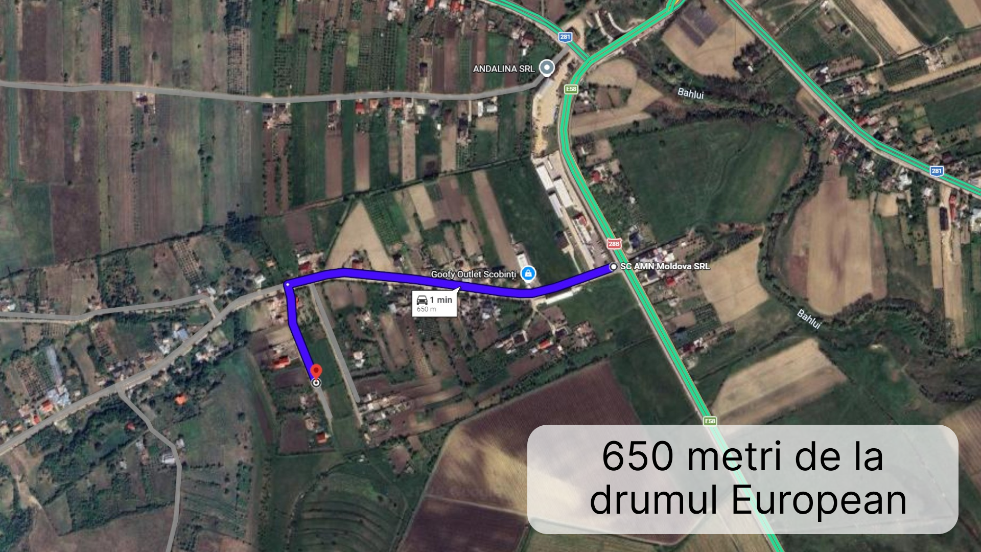 Ocazie teren plan – 1.800 mp, acces 2 drumuri lângă E58