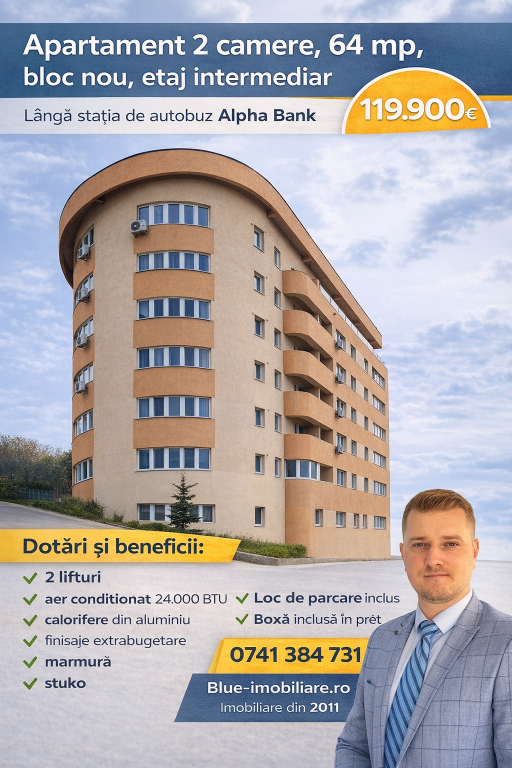 Reducere! Apartament 2 camere de vânzare, intabulat, parcare, boxa, situat în zona Alpha Bank