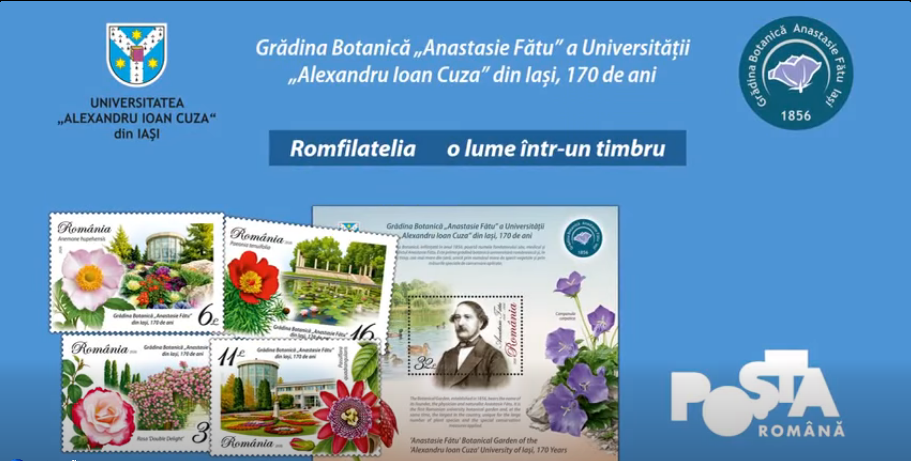 La 170 de ani, Grădina Botanică din Iași are propriul timbru aniversar