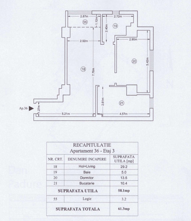 Apartament 2 camere, 61 mp, semidecomandat, et. 3, Cartierul Visoianu, persoana fizica