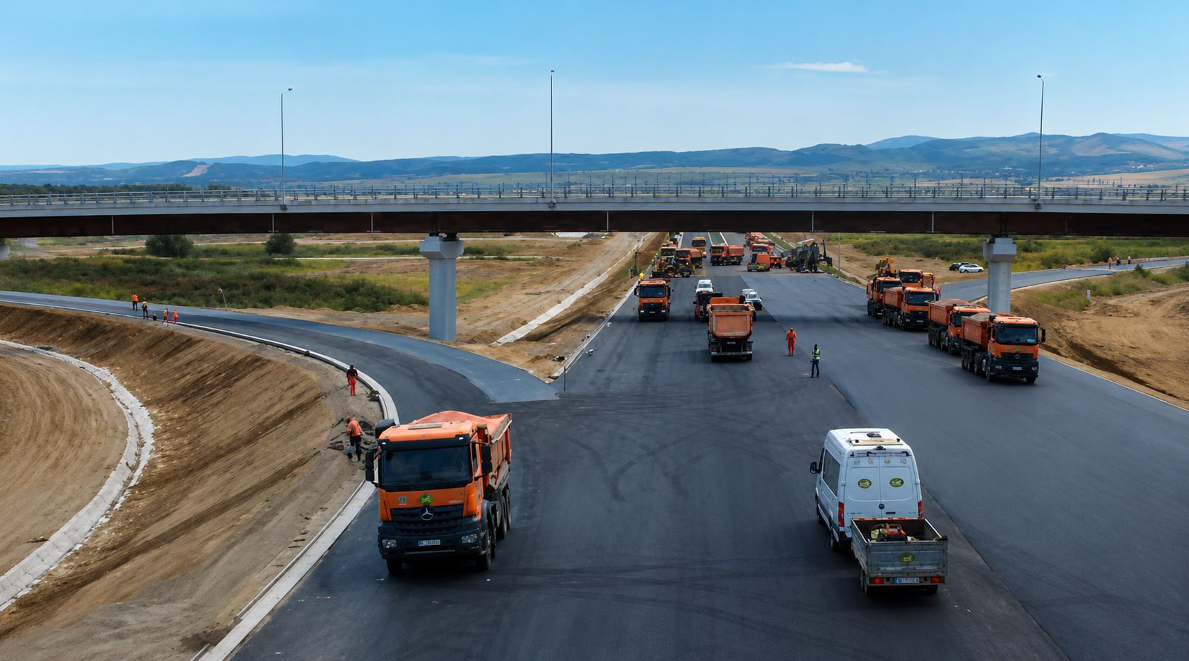 Sute de muncitori și de utilaje lucrează la nodurile rutiere Bacău, pe A7