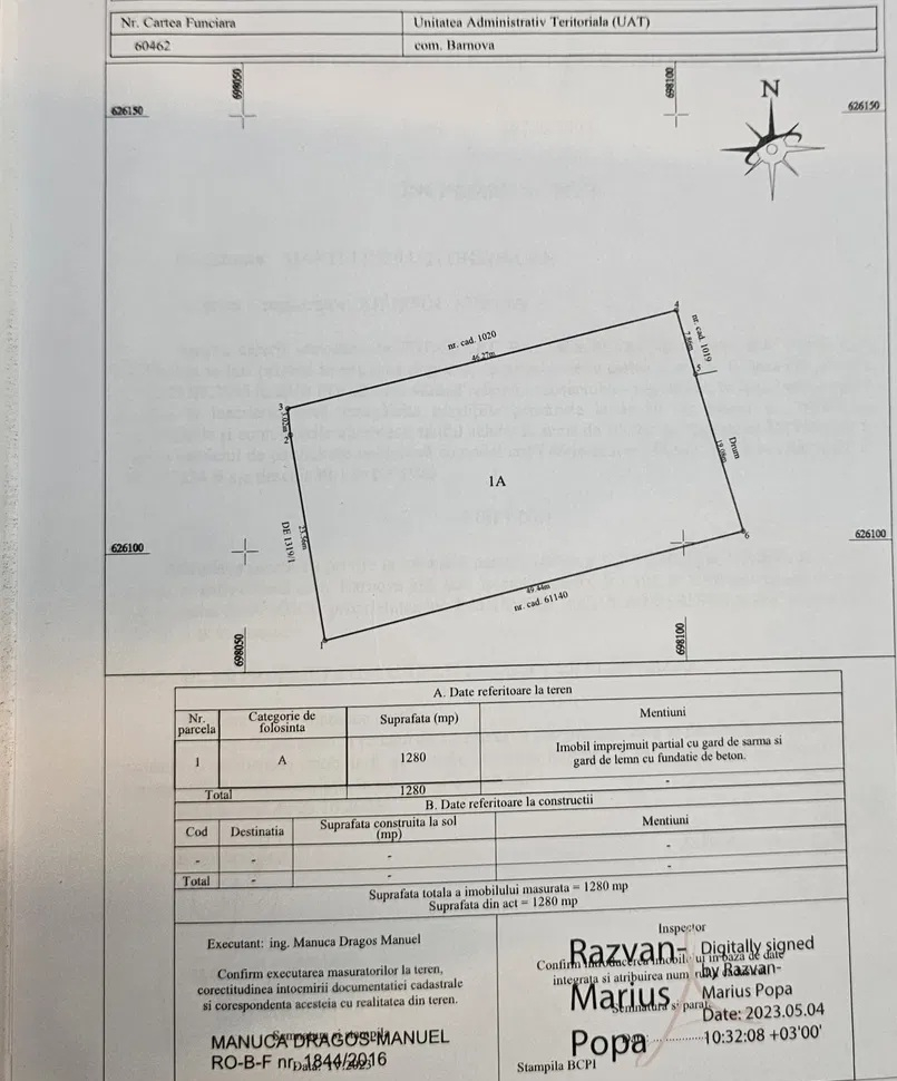 Teren Intravilan 1280m2, Visan, str. Eroilor, intre case,51Euro/mp2