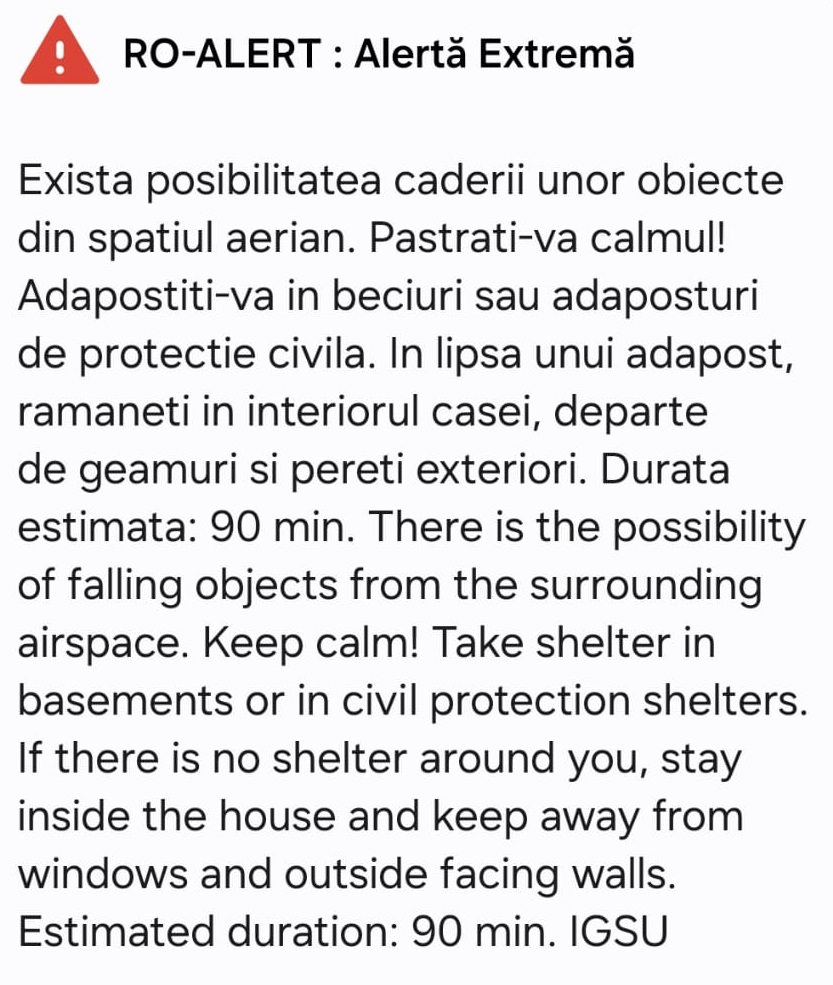 RO-ALERT - O dronă se apropie de Iași dinspre Republica Moldova. Au fost suspendate toate zborurile de pe Aeroportul  Iași