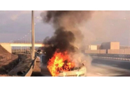 Circulația este blocată luni dimineață pe Autostrada Soarelui București-Constanța din cauza unei mașini care a luat foc