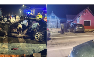 Cu BMW-ul pe acoperișul unei case din Alba. 4 tineri au scăpat cu viață ca prin minune. Primele imagini surprinse imediat după accident