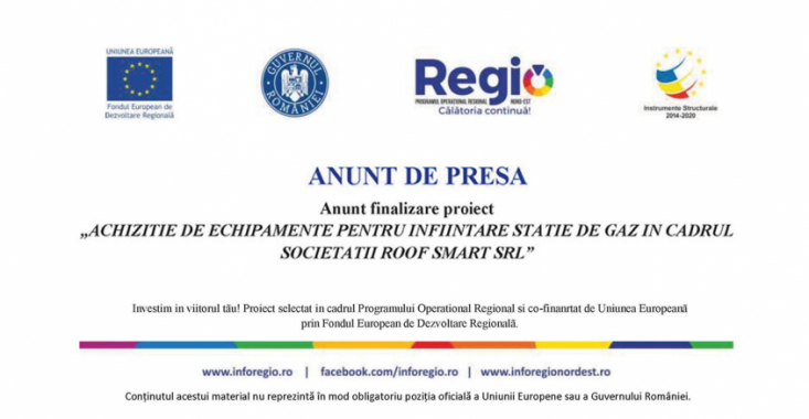 ROOF SMART SRL – finalizare proiect „Achizitie de echipamente pentru infiintare statie de gaz in cadrul societatii ROOF SMART SRL