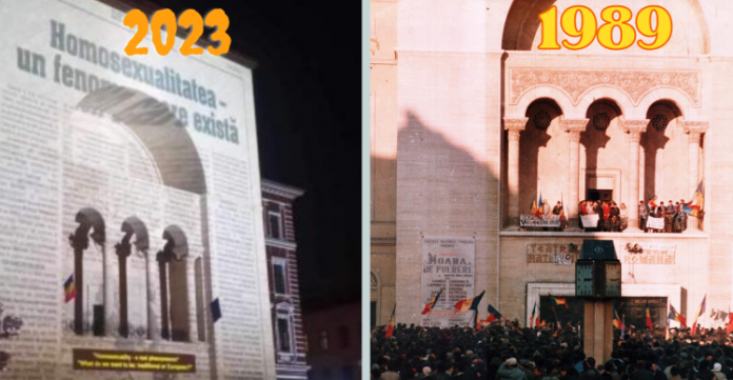 Homosexualitatea, proiectată pe Opera Române din Timișoara, clădire simbol a revoluției din 1989. Judecătoarea Adriana Stoicescu: Morții Revoluției se răsucesc în mormânt