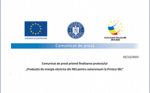 SC PRINTCO SRL – Comunicat de presă privind finalizarea proiectului „Producție de energie electrica din RES pentru autoconsum la Printco SRL”