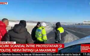 Scandal între transportatori și polițiști, la Suceava. Protestatarii au fost blocați în parcare / „Asta e o întărâtare la mânie“