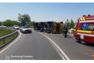 Accident pe DN 24, în Iaşi - Un TIR şi o maşină s-au ciocnit, conducătorul autoturismului fiind încarcerat