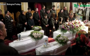 Au fost înmormântaţi mama şi cei trei copii români morţi la Bologna, într-un incendiu. „Momente grele, de durere şi rugăciune“